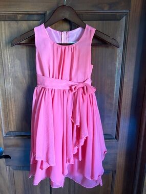 Kiki Coral Pink Chiffon Sleeveless Dress-Girls size 6